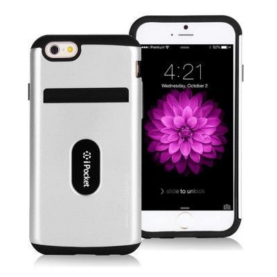 Mercury iPocket Premium skal med kortplats till Apple iPhone 6(S) Plus - Silver