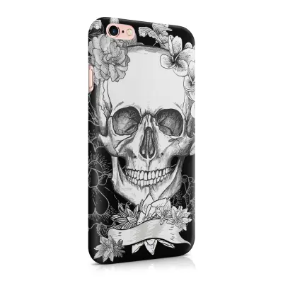 Skal till Apple iPhone 6(S) Plus - Blommig dödskalle - Svartvit