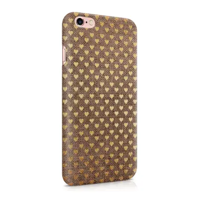 Skal till Apple iPhone 6(S) Plus - Canvas Hjärtan - Guld/Brun