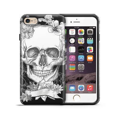 Tough mobilskal till Apple iPhone 6(S) Plus - Blommig dödskalle - Svartvit