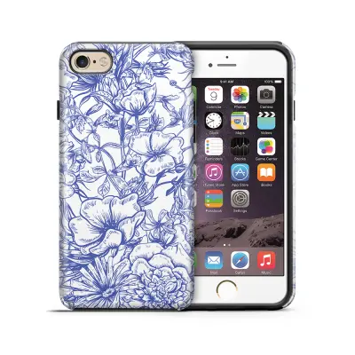 Tough mobilskal till Apple iPhone 6(S) Plus - Blommor - Blå/Vit