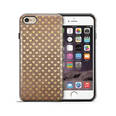 Tough mobilskal till Apple iPhone 6(S) Plus - Canvas Hjärtan - Guld/Brun