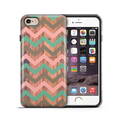 Tough mobilskal till Apple iPhone 6(S) Plus - Ränder - Rosa/Wood