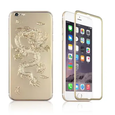 3D Titanium Alloy Dragon Baksida+Tempered Glass till Apple iPhone 6/6S - Guld