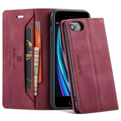 AUTSPACE A01 iPhone 6/7/8/SE (2020) Plånboksfodral Konstläder - Röd