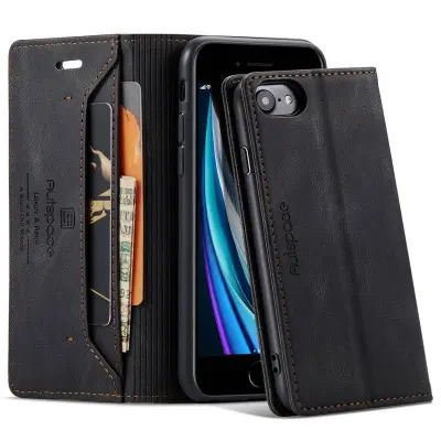 AUTSPACE A01 iPhone 6/7/8/SE (2020) Plånboksfodral Konstläder - Svart