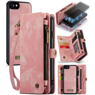 CASEME 008 Series iPhone 6/6s/7/8/SE Konstläder Plånboksfodral med Ställ - Rosa