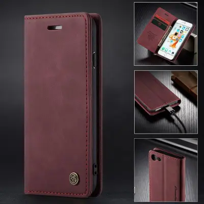CASEME 013 Mobilskal KonstLäder med ställ för iPhone 6s - Vinröd