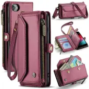 CASEME Plånboksfodral Konstläder för iPhone 6/6s/7/8/SE 2020/2022 Vinröd