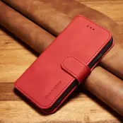 DG.MING Retro Style Konstläder Plånboksfodral Mobilskal för iPhone 6s/6 - Röd