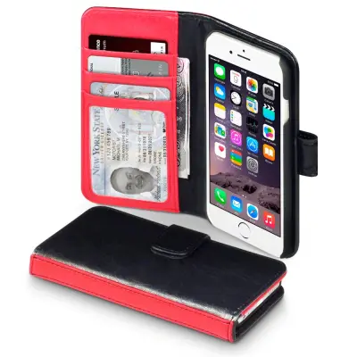 Exklusiv Plånboksfodral till Apple iPhone 6 / 6S (Svart/Röd)