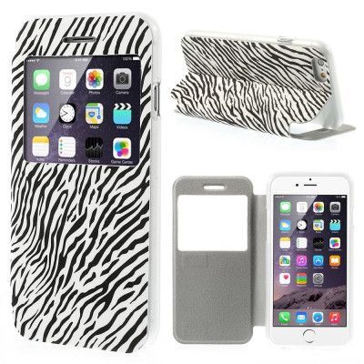 Glittery Mobilfodral med fönster till Apple iPhone 6 / 6S - Zebra Vit