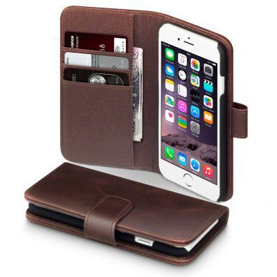 Plånboksfodral av äkta läder till Apple iPhone 6 / 6S (Brun)