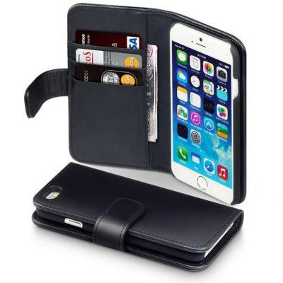 Plånboksfodral av äkta läder till Apple iPhone 6 / 6S  (Svart)