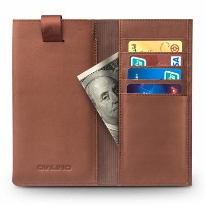 Qialino Universal Pouch Wallet i äkta läder - Brun