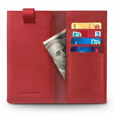 Qialino Universal Pouch Wallet i äkta läder - Röd (Röd)