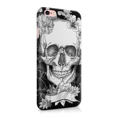 Skal till Apple iPhone 6(S)  - Blommig dödskalle - Svartvit