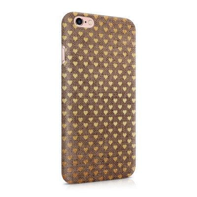 Skal till Apple iPhone 6(S)  - Canvas Hjärtan - Guld/Brun