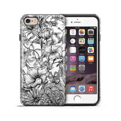 Tough mobilskal till Apple iPhone 6(S) - Blommor - Svart/Vit