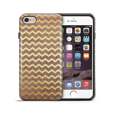 Tough mobilskal till Apple iPhone 6(S) - Canvas Ränder - Guld/Br