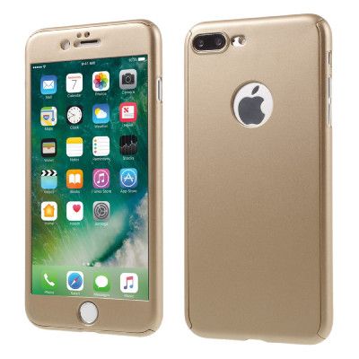 2-in-1 Heltäckande skal och Tempered Glass till iPhone 7 Plus - Gold