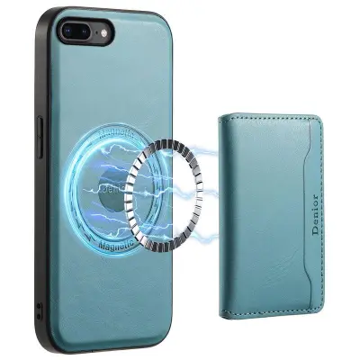DENIOR iPhone 7 Plus/8 Plus Magnetfodral Äkta läder Blå