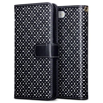 Etched Floral Plånboksfodral till iPhone 7 Plus - Svart