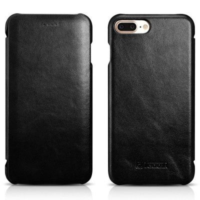 iCarer iPhone 7/8 Plus Fodral Äkta Läder Vintage Folio - Svart