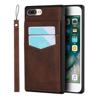 Skal med Kortplatser till iPhone 7/8 Plus - Brun