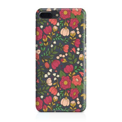 Skal till iPhone 7 Plus & iPhone 8 Plus - Retro Blommor - Grå