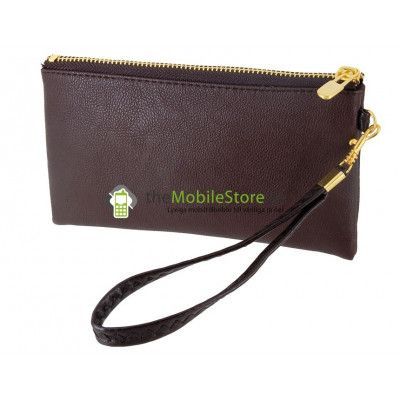 Stor mobilväska med dragkedja och handrem (Brun)
