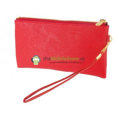 Stor mobilväska med dragkedja och handrem (RÖD)