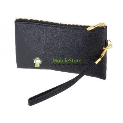 Stor mobilväska med dragkedja och handrem (SVART)