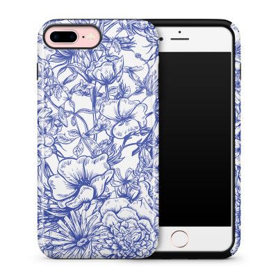 Tough mobilskal till Apple iPhone 7 Plus - Blommor - Blå/Vit