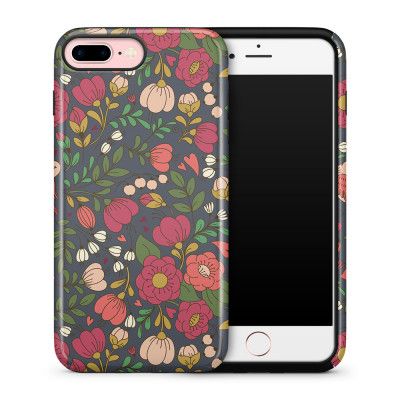 Tough mobilskal till Apple iPhone 7 Plus - Retro Blommor - Grå