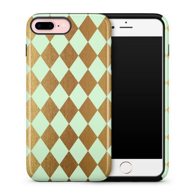 Tough skal till iPhone 7 Plus & iPhone 8 Plus Rutig - Guld/Mint
