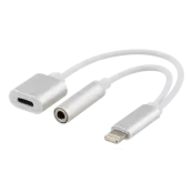 Epzi Lightning till 3,5 mm adapter, stödjer laddning och ljud, silver