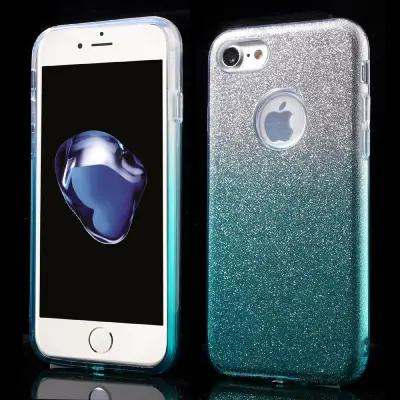 Glitter Mobilskal till iPhone 7 - Turkos/Silver