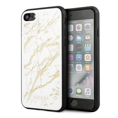GUESS iPhone 7/8/SE 2020 Glitter Marble Glass - Vit