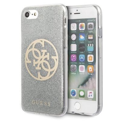 GUESS Skal iPhone 7/8/SE 2020 Glitter Circle Logo - Ljus Grå