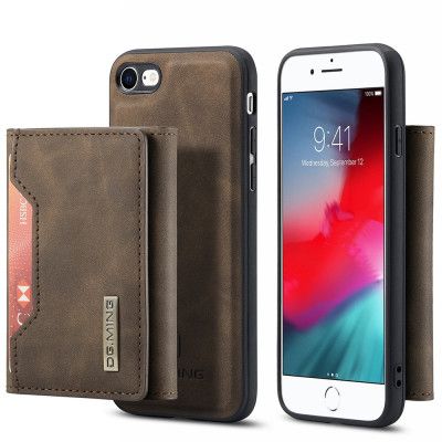 iPhone 7/8/SE 2020 Skal DG.MING Magnetic Tri-fold Wallet Med Kickstand - Coffee