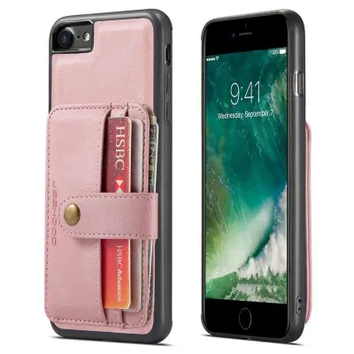 JEEHOOD iPhone 7/8/SE (2020/2022) Konstläder Plånboksfodral Shockproof Rosa