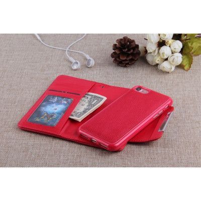 Litchi Detachable Plånboksfodral till iPhone 7 - Röd