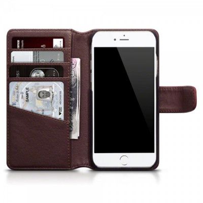 Plånboksfodral av äkta läder till iPhone 7 - Brun