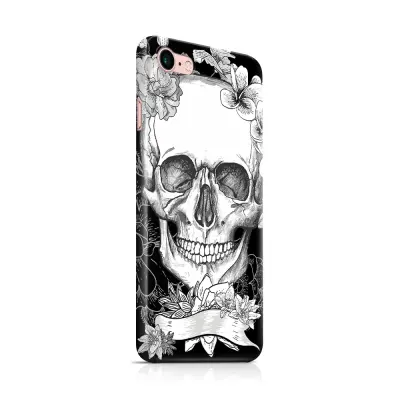 Skal till Apple iPhone 7 - Blommig dödskalle - Svartvit