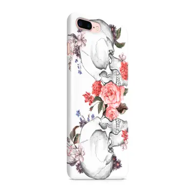 Skal till Apple iPhone 7 Plus - Blommig dödskalle - Svart