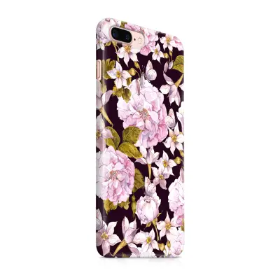 Skal till Apple iPhone 7 Plus - Blommig dödskalle - Svartvit