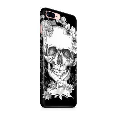 Skal till Apple iPhone 7 Plus - Dödskalle - Blommor