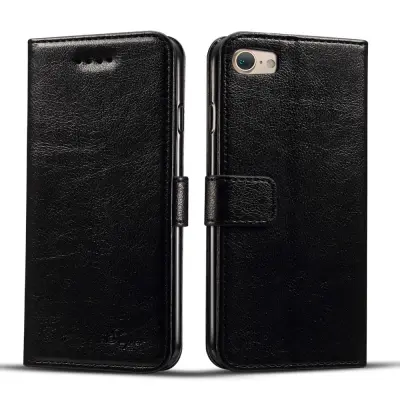 Super Plånboksfodral av konstälder till iPhone 7 - Svart