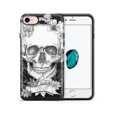 Tough mobilskal till Apple iPhone 7/8 - Blommig dödskalle - Svartvit